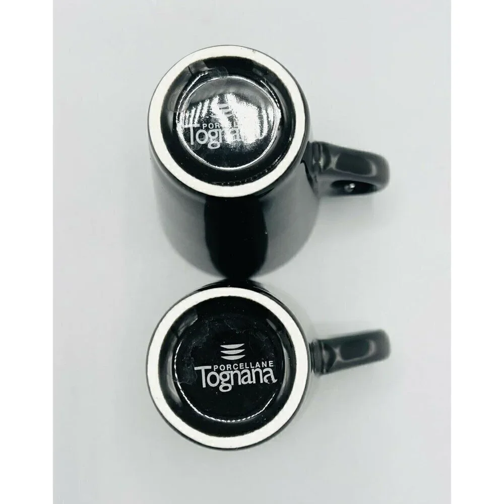 2 Tognana Porcelain Espresso Shot Mugs Cups Black Made in Italy Coffee Bar 3”